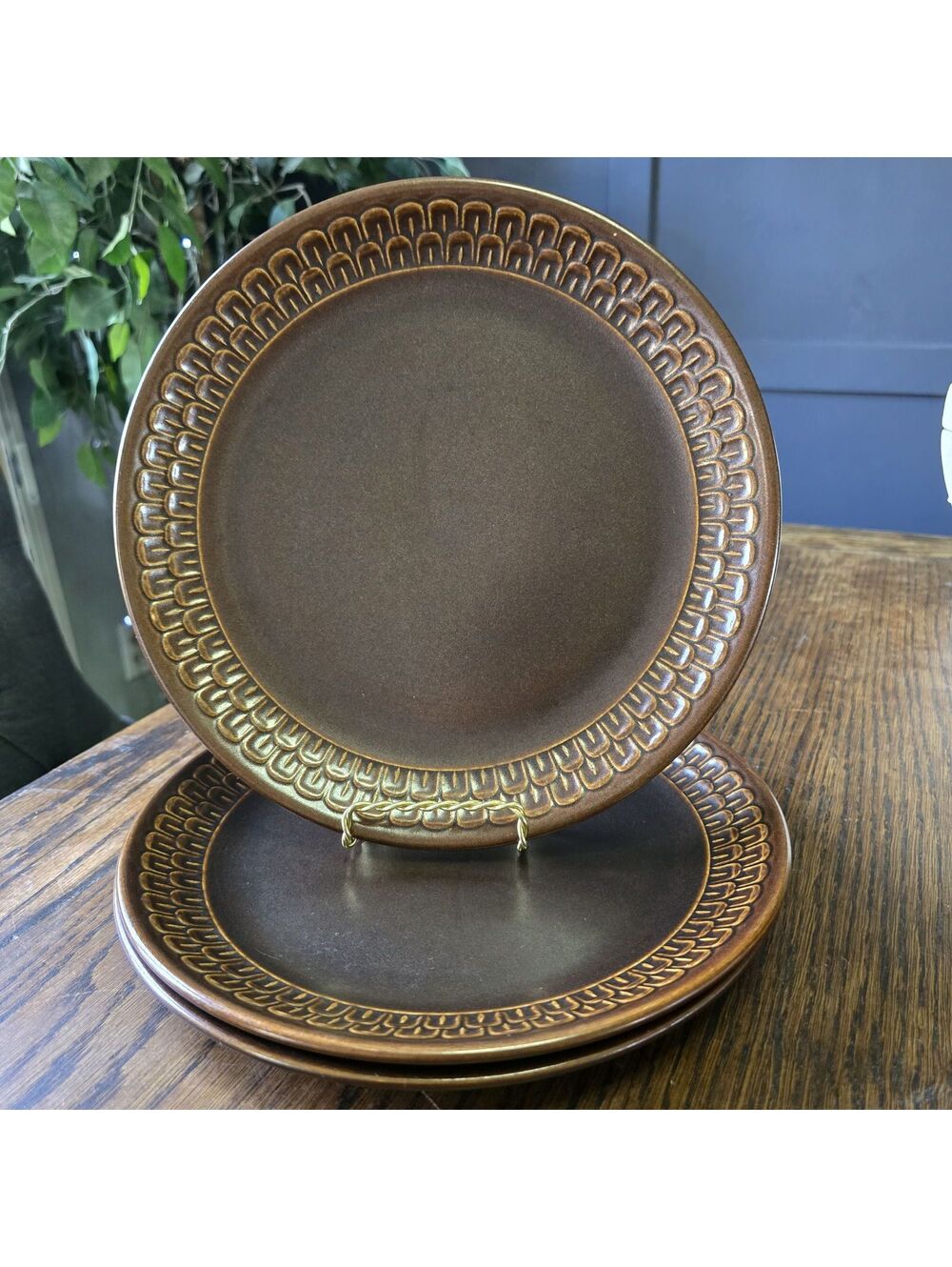 Wedgwood Pennine Brown Dinner Plates Set of 3 MCM 10 3/8" Made in England